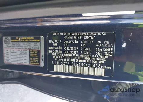 2017 Hyundai Santa Fe Sport 2.4L z USA, uszkodzony, nr VIN 5XYZU3LB1HG428658